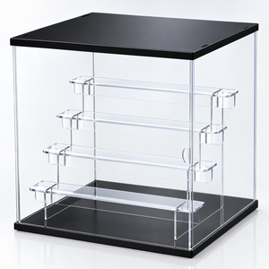 Clear Acrylic Display Box with 4 Stepped Tiers, Black Top and Base