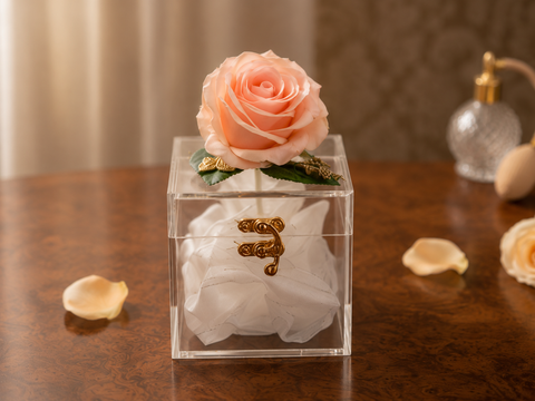 Acrylic Rose Gift Box – Clear Hinged Box with Gold Latch for Weddings & Gifts