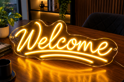 Welcome LED Neon Sign – Cursive Acrylic Wall Light for Home, Shop & Office