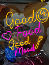 Good Food Good Mood LED Neon Sign – Custom Neon Light for Cafes, Restaurants & Kitchen Decor
