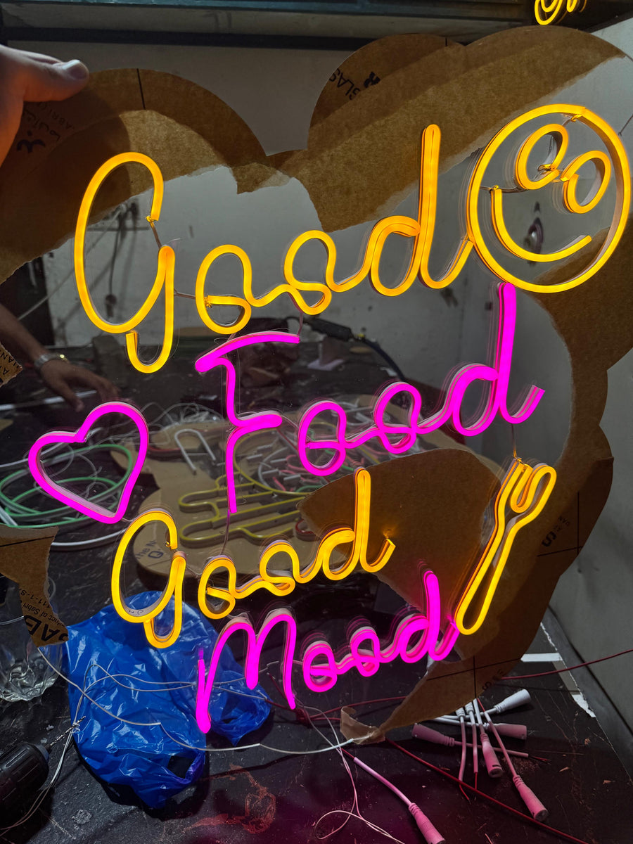 Good Food Good Mood LED Neon Sign – Custom Neon Light for Cafes, Restaurants & Kitchen Decor