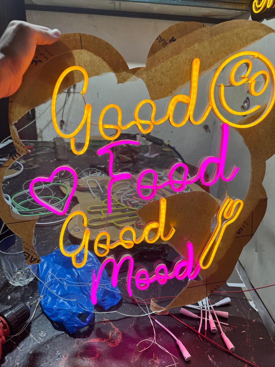 Good Food Good Mood LED Neon Sign – Custom Neon Light for Cafes, Restaurants & Kitchen Decor